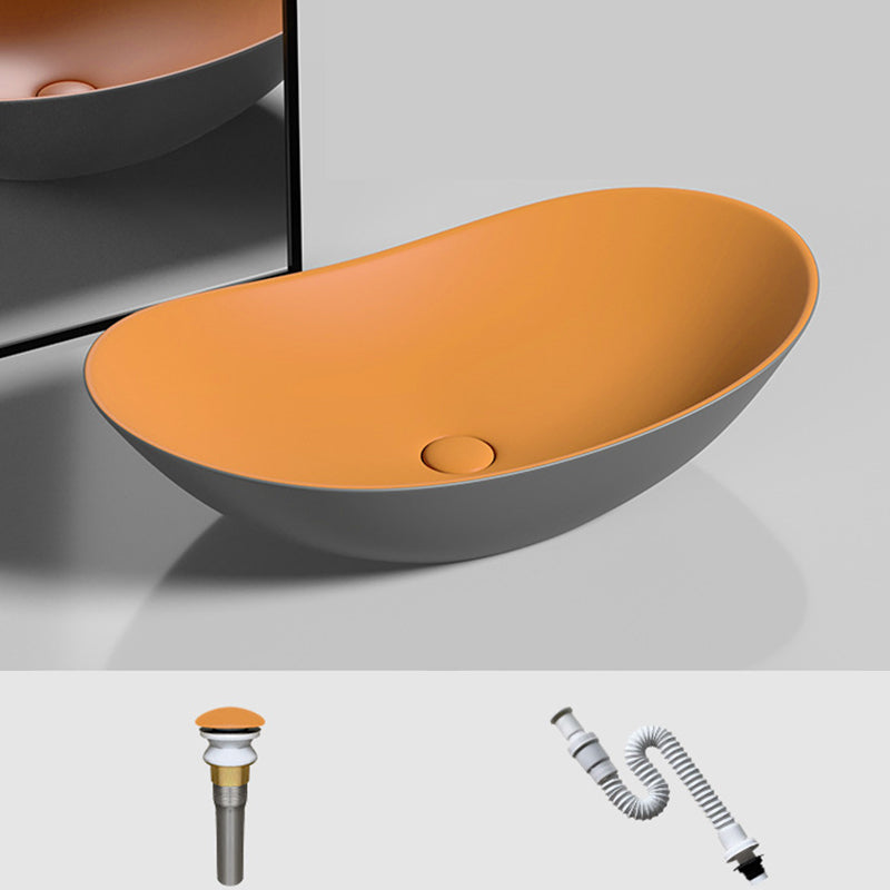 Modern Vessel Bathroom Sink Oval Porcelain with Basin and Faucet Wash Stand Gray Orange Sink Clearhalo 'Bathroom Remodel & Bathroom Fixtures' 'Bathroom Sinks & Faucet Components' 'Bathroom Sinks' 'bathroom_sink' 'Home Improvement' 'home_improvement' 'home_improvement_bathroom_sink' 6694856