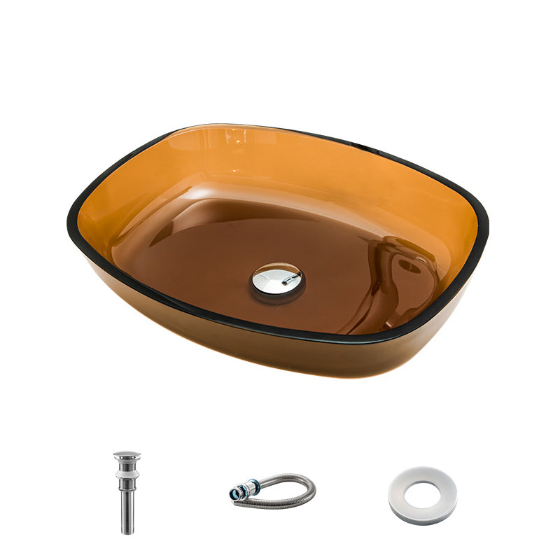 Contemporary Bathroom Sink Glass Oval-Shape Vessel Bathroom Sink with Pop-Up Drain Gold Sink Clearhalo 'Bathroom Remodel & Bathroom Fixtures' 'Bathroom Sinks & Faucet Components' 'Bathroom Sinks' 'bathroom_sink' 'Home Improvement' 'home_improvement' 'home_improvement_bathroom_sink' 6694874