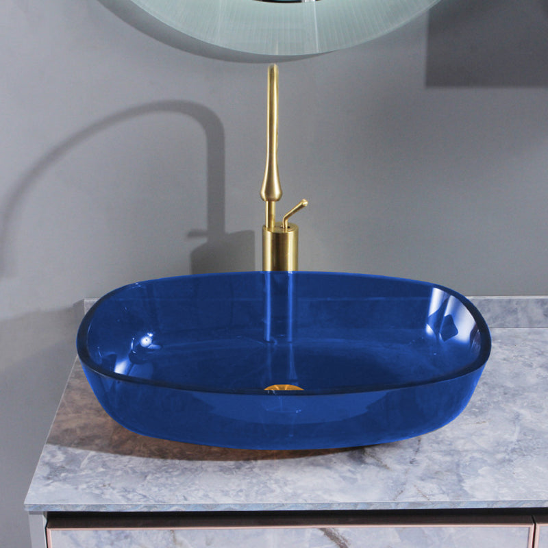 Contemporary Bathroom Sink Glass Oval-Shape Vessel Bathroom Sink with Pop-Up Drain Clearhalo 'Bathroom Remodel & Bathroom Fixtures' 'Bathroom Sinks & Faucet Components' 'Bathroom Sinks' 'bathroom_sink' 'Home Improvement' 'home_improvement' 'home_improvement_bathroom_sink' 6694875