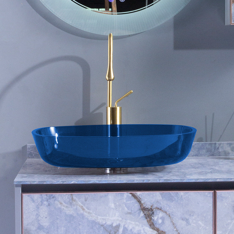 Contemporary Bathroom Sink Glass Oval-Shape Vessel Bathroom Sink with Pop-Up Drain Clearhalo 'Bathroom Remodel & Bathroom Fixtures' 'Bathroom Sinks & Faucet Components' 'Bathroom Sinks' 'bathroom_sink' 'Home Improvement' 'home_improvement' 'home_improvement_bathroom_sink' 6694877