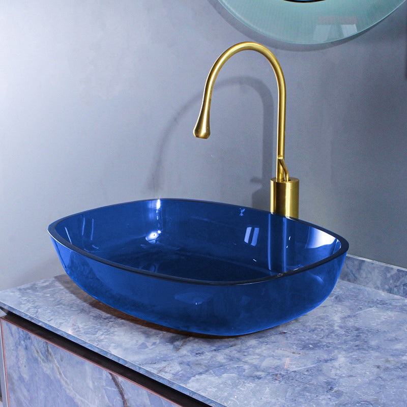 Contemporary Bathroom Sink Glass Oval-Shape Vessel Bathroom Sink with Pop-Up Drain Clearhalo 'Bathroom Remodel & Bathroom Fixtures' 'Bathroom Sinks & Faucet Components' 'Bathroom Sinks' 'bathroom_sink' 'Home Improvement' 'home_improvement' 'home_improvement_bathroom_sink' 6694879