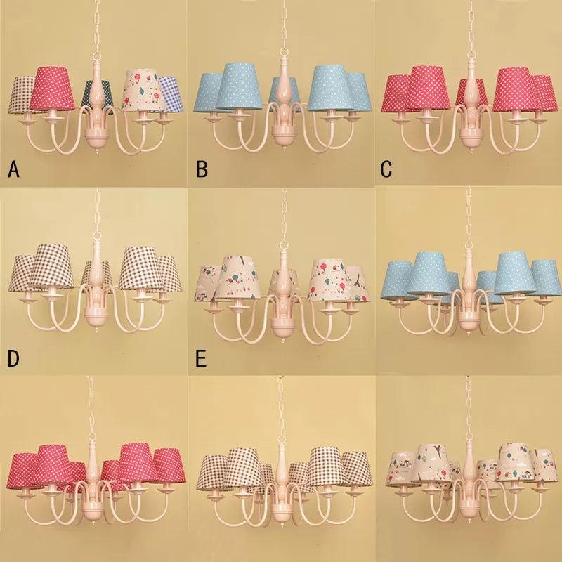 Tapered Shade Nursing Room Chandelier Metallic Kids Suspension Light in Pink Finish Clearhalo 'Ceiling Lights' 'Chandeliers' Lighting' options 66949