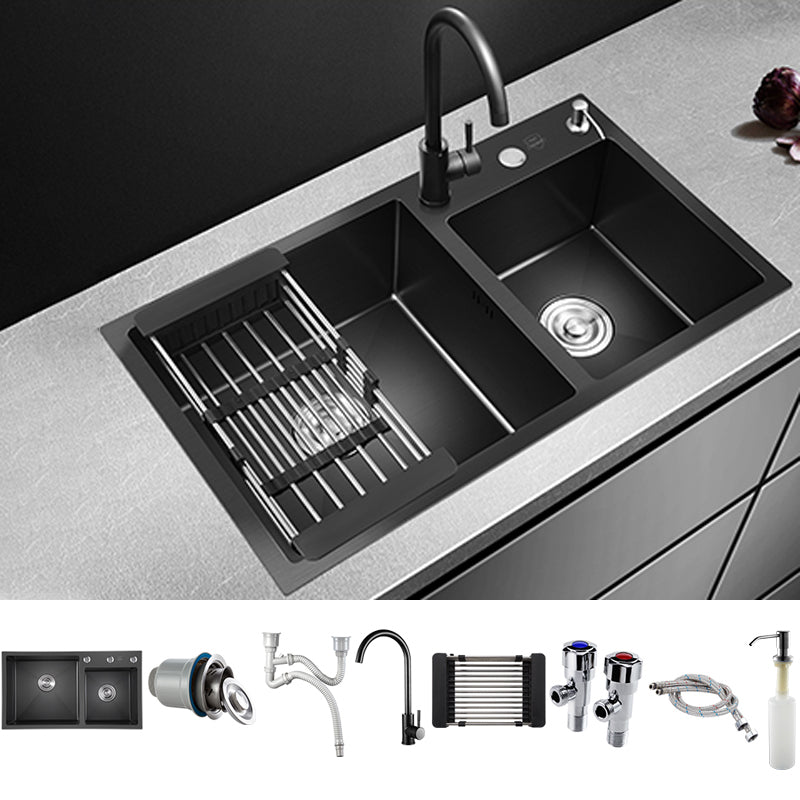 Modern Style Kitchen Sink Stainless Steel Drop-In Kitchen Sink with Drain Strainer Kit Sink with Faucet Round Faucet Clearhalo 'Home Improvement' 'home_improvement' 'home_improvement_kitchen_sinks' 'Kitchen Remodel & Kitchen Fixtures' 'Kitchen Sinks & Faucet Components' 'Kitchen Sinks' 'kitchen_sinks' 6694940