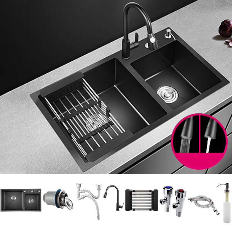 Modern Style Kitchen Sink Stainless Steel Drop-In Kitchen Sink with Drain Strainer Kit 28"L x 16"W x 8"H Sink with Faucet Pull Out Faucet Clearhalo 'Home Improvement' 'home_improvement' 'home_improvement_kitchen_sinks' 'Kitchen Remodel & Kitchen Fixtures' 'Kitchen Sinks & Faucet Components' 'Kitchen Sinks' 'kitchen_sinks' 6694941