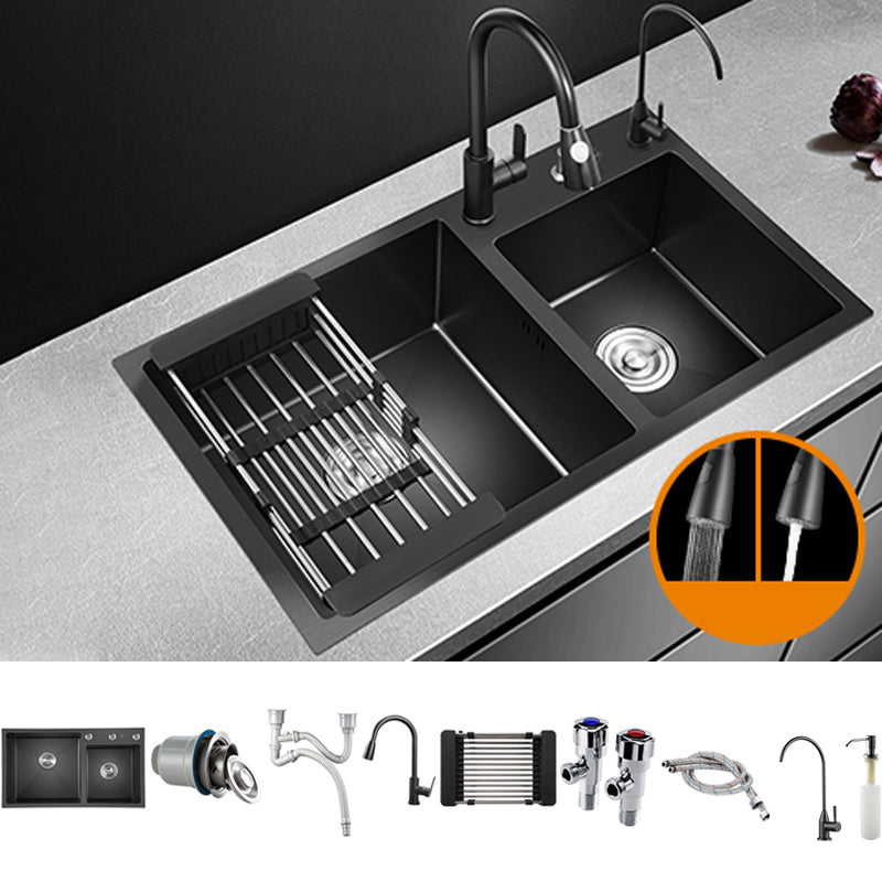 Modern Style Kitchen Sink Stainless Steel Drop-In Kitchen Sink with Drain Strainer Kit 30"L x 16"W x 8"H Sink with Faucet Double Tap for Water Purification Clearhalo 'Home Improvement' 'home_improvement' 'home_improvement_kitchen_sinks' 'Kitchen Remodel & Kitchen Fixtures' 'Kitchen Sinks & Faucet Components' 'Kitchen Sinks' 'kitchen_sinks' 6694954