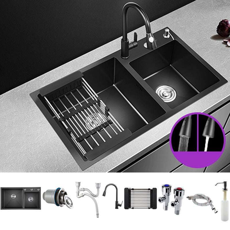 Modern Style Kitchen Sink Stainless Steel Drop-In Kitchen Sink with Drain Strainer Kit 32"L x 17"W x 8"H Sink with Faucet Pull Out Faucet Clearhalo 'Home Improvement' 'home_improvement' 'home_improvement_kitchen_sinks' 'Kitchen Remodel & Kitchen Fixtures' 'Kitchen Sinks & Faucet Components' 'Kitchen Sinks' 'kitchen_sinks' 6694960