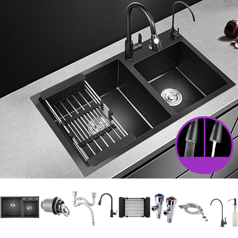 Modern Style Kitchen Sink Stainless Steel Drop-In Kitchen Sink with Drain Strainer Kit 32"L x 17"W x 8"H Sink with Faucet Double Tap for Water Purification Clearhalo 'Home Improvement' 'home_improvement' 'home_improvement_kitchen_sinks' 'Kitchen Remodel & Kitchen Fixtures' 'Kitchen Sinks & Faucet Components' 'Kitchen Sinks' 'kitchen_sinks' 6694961