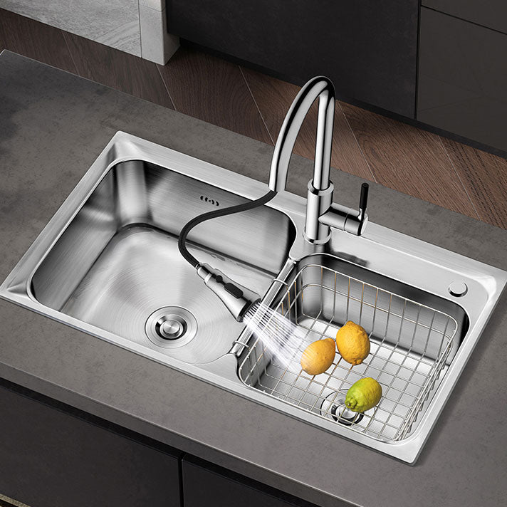 Modern Style Kitchen Sink Stainless Steel Noise-cancelling Design Drop-In Kitchen Sink 32"L x 18"W x 8"H Sink with Faucet Three Outlet Water Draw Tap Clearhalo 'Home Improvement' 'home_improvement' 'home_improvement_kitchen_sinks' 'Kitchen Remodel & Kitchen Fixtures' 'Kitchen Sinks & Faucet Components' 'Kitchen Sinks' 'kitchen_sinks' 6695043