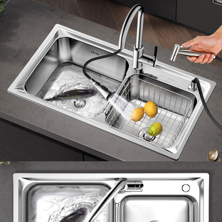 Modern Style Kitchen Sink Stainless Steel Noise-cancelling Design Drop-In Kitchen Sink Clearhalo 'Home Improvement' 'home_improvement' 'home_improvement_kitchen_sinks' 'Kitchen Remodel & Kitchen Fixtures' 'Kitchen Sinks & Faucet Components' 'Kitchen Sinks' 'kitchen_sinks' 6695046