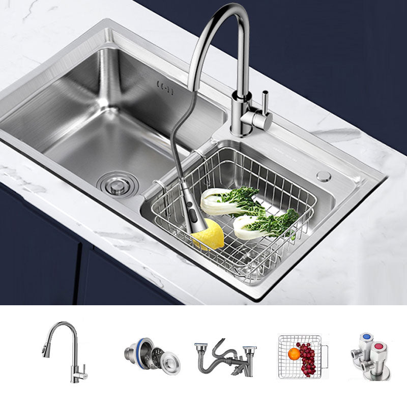 Modern Style Kitchen Sink Stainless Steel Noise-cancelling Design Drop-In Kitchen Sink Sink with Faucet Three Outlet Water Draw Tap Clearhalo 'Home Improvement' 'home_improvement' 'home_improvement_kitchen_sinks' 'Kitchen Remodel & Kitchen Fixtures' 'Kitchen Sinks & Faucet Components' 'Kitchen Sinks' 'kitchen_sinks' 6695047