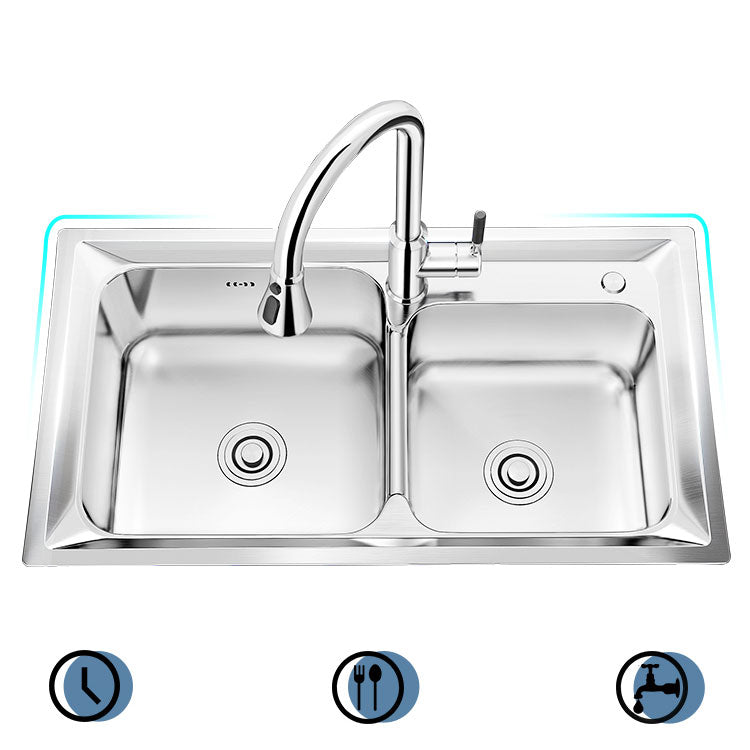 Modern Style Kitchen Sink Stainless Steel Noise-cancelling Design Drop-In Kitchen Sink Clearhalo 'Home Improvement' 'home_improvement' 'home_improvement_kitchen_sinks' 'Kitchen Remodel & Kitchen Fixtures' 'Kitchen Sinks & Faucet Components' 'Kitchen Sinks' 'kitchen_sinks' 6695050