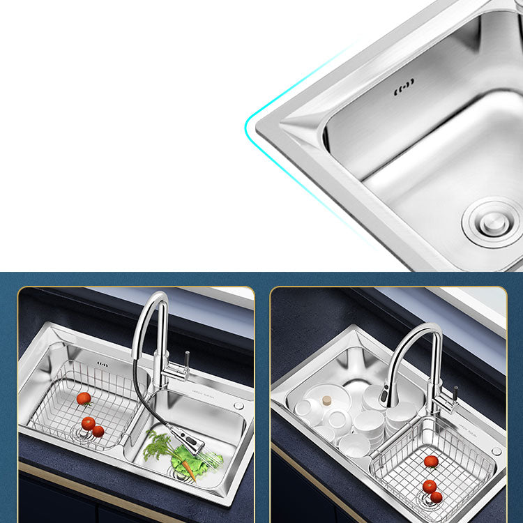 Modern Style Kitchen Sink Stainless Steel Noise-cancelling Design Drop-In Kitchen Sink Clearhalo 'Home Improvement' 'home_improvement' 'home_improvement_kitchen_sinks' 'Kitchen Remodel & Kitchen Fixtures' 'Kitchen Sinks & Faucet Components' 'Kitchen Sinks' 'kitchen_sinks' 6695052