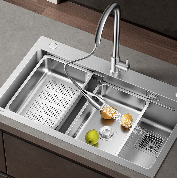 Modern Style Kitchen Sink Drop-In Stainless Steel Noise-cancelling Design Kitchen Sink Clearhalo 'Home Improvement' 'home_improvement' 'home_improvement_kitchen_sinks' 'Kitchen Remodel & Kitchen Fixtures' 'Kitchen Sinks & Faucet Components' 'Kitchen Sinks' 'kitchen_sinks' 6695106