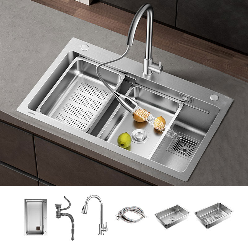 Modern Style Kitchen Sink Drop-In Stainless Steel Noise-cancelling Design Kitchen Sink Sink with Faucet Flare Pull Tap Clearhalo 'Home Improvement' 'home_improvement' 'home_improvement_kitchen_sinks' 'Kitchen Remodel & Kitchen Fixtures' 'Kitchen Sinks & Faucet Components' 'Kitchen Sinks' 'kitchen_sinks' 6695107