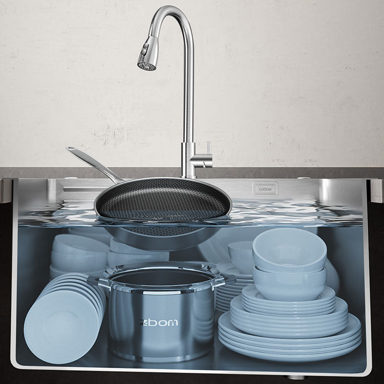 Modern Style Kitchen Sink Drop-In Stainless Steel Noise-cancelling Design Kitchen Sink Clearhalo 'Home Improvement' 'home_improvement' 'home_improvement_kitchen_sinks' 'Kitchen Remodel & Kitchen Fixtures' 'Kitchen Sinks & Faucet Components' 'Kitchen Sinks' 'kitchen_sinks' 6695113