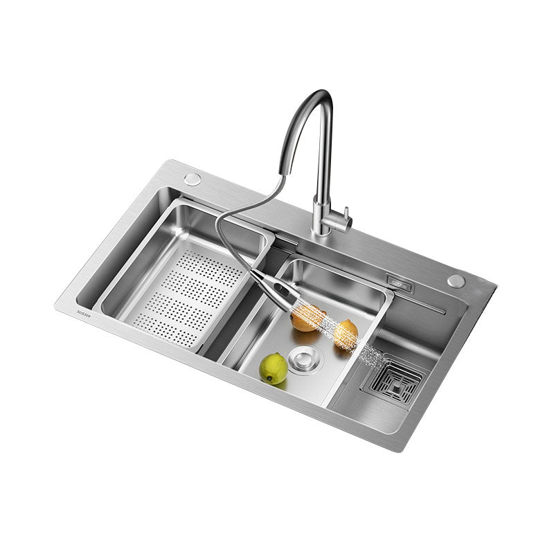 Modern Style Kitchen Sink Drop-In Stainless Steel Noise-cancelling Design Kitchen Sink Clearhalo 'Home Improvement' 'home_improvement' 'home_improvement_kitchen_sinks' 'Kitchen Remodel & Kitchen Fixtures' 'Kitchen Sinks & Faucet Components' 'Kitchen Sinks' 'kitchen_sinks' 6695114