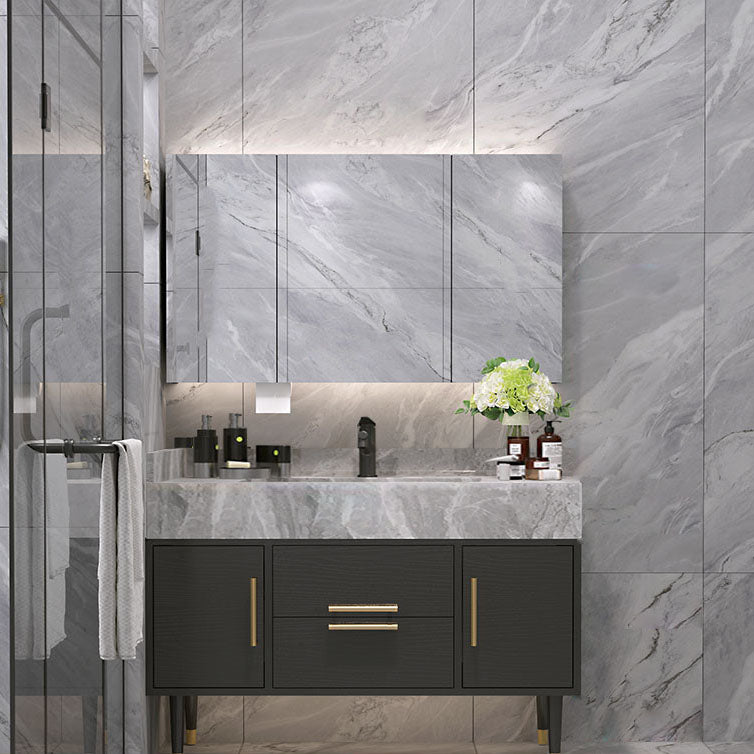 Drawers Bathroom Vanity Double Sink 2 Doors Freestanding Rectangle Vanity with Mirror Vanity & Faucet & Mirror Cabinet Clearhalo 'Bathroom Remodel & Bathroom Fixtures' 'Bathroom Vanities' 'bathroom_vanities' 'Home Improvement' 'home_improvement' 'home_improvement_bathroom_vanities' 6695191