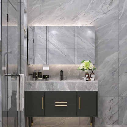 Drawers Bathroom Vanity Double Sink 2 Doors Freestanding Rectangle Vanity with Mirror Vanity & Faucet & Mirror Cabinet Clearhalo 'Bathroom Remodel & Bathroom Fixtures' 'Bathroom Vanities' 'bathroom_vanities' 'Home Improvement' 'home_improvement' 'home_improvement_bathroom_vanities' 6695191