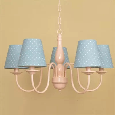 Tapered Shade Nursing Room Chandelier Metallic Kids Suspension Light in Pink Finish Ivory B Clearhalo 'Ceiling Lights' 'Chandeliers' Lighting' options 66951_3e751956-45a3-4124-943d-98a2b1cd3d0d