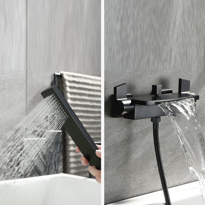 Wall Mounted Metal Tub Filler Low Arc Waterfall Tub Faucet Trim Clearhalo 'Bathroom Remodel & Bathroom Fixtures' 'Bathtub Faucets' 'bathtub_faucets' 'Home Improvement' 'home_improvement' 'home_improvement_bathtub_faucets' 6695221