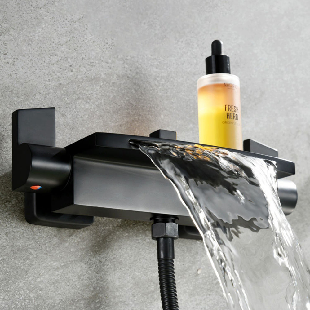 Wall Mounted Metal Tub Filler Low Arc Waterfall Tub Faucet Trim Clearhalo 'Bathroom Remodel & Bathroom Fixtures' 'Bathtub Faucets' 'bathtub_faucets' 'Home Improvement' 'home_improvement' 'home_improvement_bathtub_faucets' 6695222