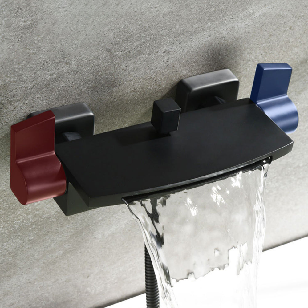 Wall Mounted Metal Tub Filler Low Arc Waterfall Tub Faucet Trim Clearhalo 'Bathroom Remodel & Bathroom Fixtures' 'Bathtub Faucets' 'bathtub_faucets' 'Home Improvement' 'home_improvement' 'home_improvement_bathtub_faucets' 6695229