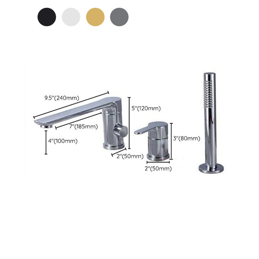 Contemporary Deck Mounted Roman Metal Tub Faucet Low Arc Roman Tub Faucet Set Clearhalo 'Bathroom Remodel & Bathroom Fixtures' 'Bathtub Faucets' 'bathtub_faucets' 'Home Improvement' 'home_improvement' 'home_improvement_bathtub_faucets' 6695261