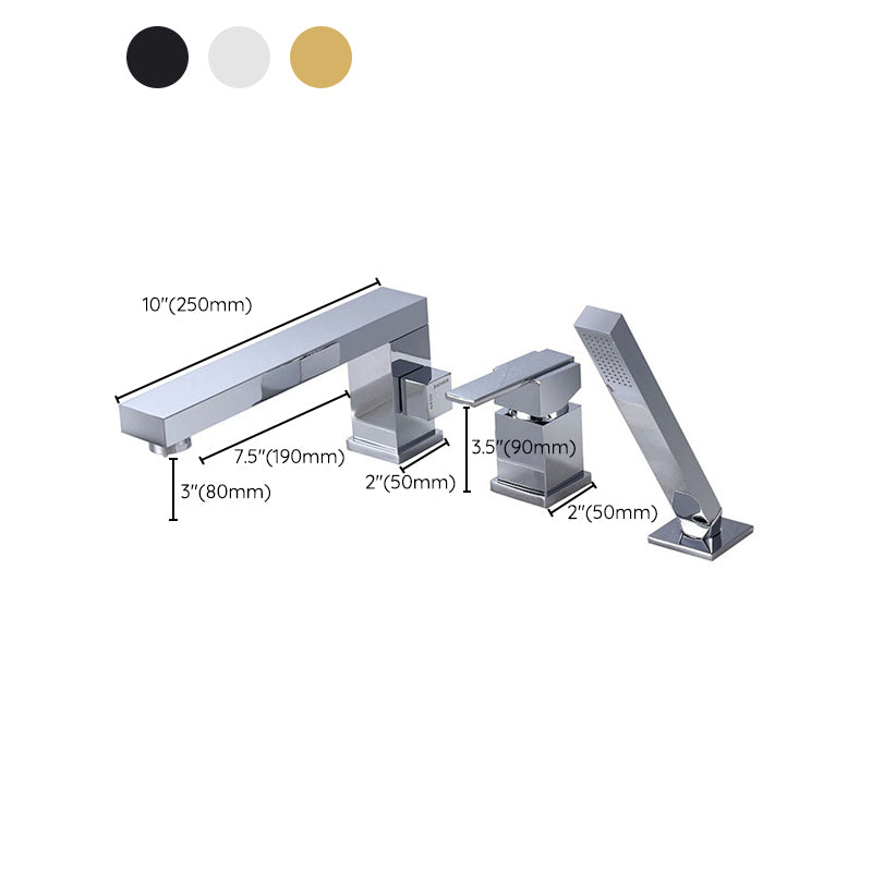 Contemporary Deck Mounted Roman Metal Tub Faucet Low Arc Roman Tub Faucet Set Clearhalo 'Bathroom Remodel & Bathroom Fixtures' 'Bathtub Faucets' 'bathtub_faucets' 'Home Improvement' 'home_improvement' 'home_improvement_bathtub_faucets' 6695262