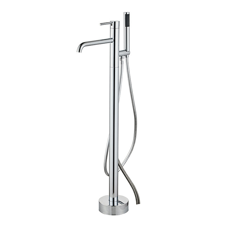 Modern Floor Mounted Metal Freestanding Tub Filler One Handle Freestanding Tub Filler Trim Silver Wall Clearhalo 'Bathroom Remodel & Bathroom Fixtures' 'Bathtub Faucets' 'bathtub_faucets' 'Home Improvement' 'home_improvement' 'home_improvement_bathtub_faucets' 6695269