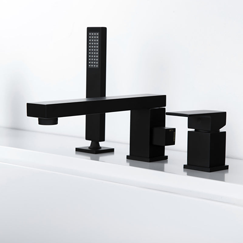 Contemporary Deck Mounted Roman Copper Tub Faucet Low Arc Roman Tub Faucet Set Clearhalo 'Bathroom Remodel & Bathroom Fixtures' 'Bathtub Faucets' 'bathtub_faucets' 'Home Improvement' 'home_improvement' 'home_improvement_bathtub_faucets' 6695298