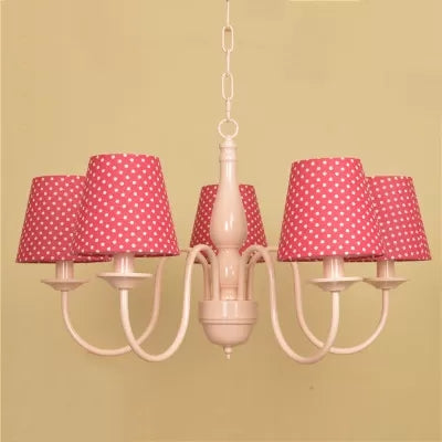 Tapered Shade Nursing Room Chandelier Metallic Kids Suspension Light in Pink Finish Ivory C Clearhalo 'Ceiling Lights' 'Chandeliers' Lighting' options 66952_6d5c1ef7-b5cc-4725-9099-e5f809faa920