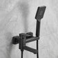 Wall Mounted Metal Tub Filler Low Arc Rotatable Bathroom Faucet Black Square Rectangle Hand Shower Included Clearhalo 'Bathroom Remodel & Bathroom Fixtures' 'Bathtub Faucets' 'bathtub_faucets' 'Home Improvement' 'home_improvement' 'home_improvement_bathtub_faucets' 6695319