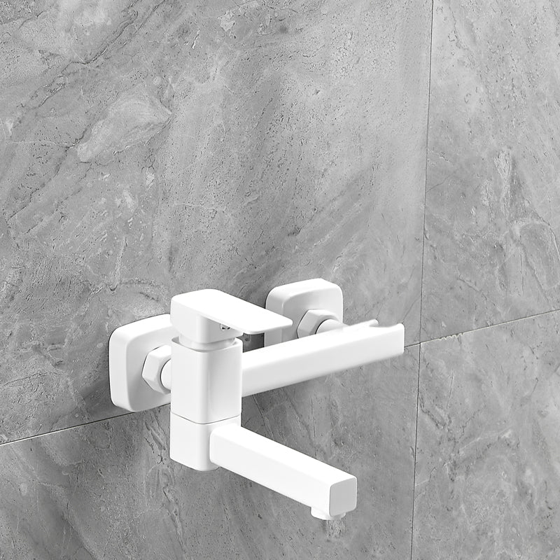 Wall Mounted Metal Tub Filler Low Arc Rotatable Bathroom Faucet White Square/ Rectangle Hand Shower Not Included Clearhalo 'Bathroom Remodel & Bathroom Fixtures' 'Bathtub Faucets' 'bathtub_faucets' 'Home Improvement' 'home_improvement' 'home_improvement_bathtub_faucets' 6695321