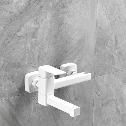 Wall Mounted Metal Tub Filler Low Arc Rotatable Bathroom Faucet White Square Rectangle Hand Shower Not Included Clearhalo 'Bathroom Remodel & Bathroom Fixtures' 'Bathtub Faucets' 'bathtub_faucets' 'Home Improvement' 'home_improvement' 'home_improvement_bathtub_faucets' 6695321