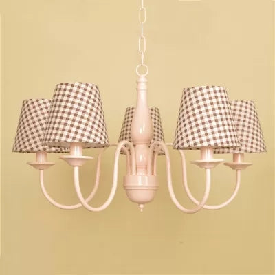 Tapered Shade Nursing Room Chandelier Metallic Kids Suspension Light in Pink Finish Ivory D Clearhalo 'Ceiling Lights' 'Chandeliers' Lighting' options 66953_4f33aa55-d5c8-43fa-8c24-c0146a981017