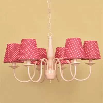 Tapered Shade Nursing Room Chandelier Metallic Kids Suspension Light in Pink Finish Clearhalo 'Ceiling Lights' 'Chandeliers' Lighting' options 66956
