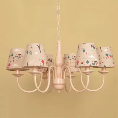 Tapered Shade Nursing Room Chandelier Metallic Kids Suspension Light in Pink Finish Clearhalo 'Ceiling Lights' 'Chandeliers' Lighting' options 66958