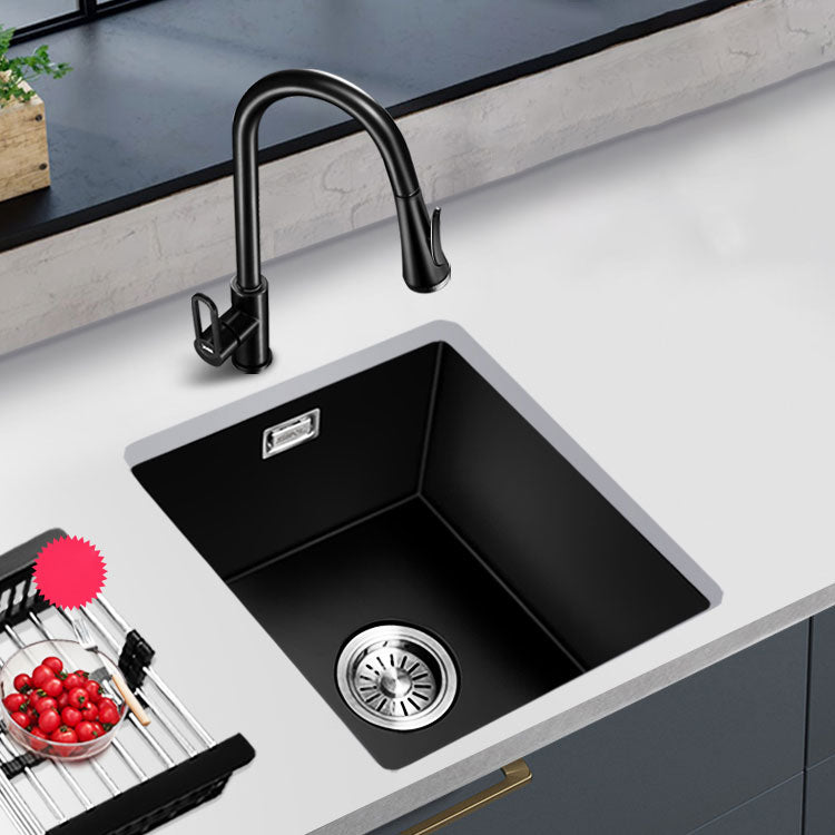 Modern Single Bowl Kitchen Sink Quartz Kitchen Sink with Basket Strainer Sink with Faucet Pull Out Faucet Clearhalo 'Home Improvement' 'home_improvement' 'home_improvement_kitchen_sinks' 'Kitchen Remodel & Kitchen Fixtures' 'Kitchen Sinks & Faucet Components' 'Kitchen Sinks' 'kitchen_sinks' 6696147