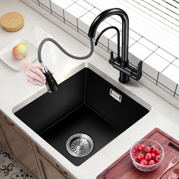 Modern Single Bowl Kitchen Sink Quartz Kitchen Sink with Basket Strainer 14"L x 13"W x 9"H Sink with Faucet 3-in-1 Purifying Faucet Clearhalo 'Home Improvement' 'home_improvement' 'home_improvement_kitchen_sinks' 'Kitchen Remodel & Kitchen Fixtures' 'Kitchen Sinks & Faucet Components' 'Kitchen Sinks' 'kitchen_sinks' 6696149
