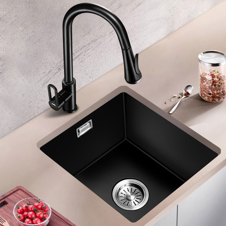 Modern Single Bowl Kitchen Sink Quartz Kitchen Sink with Basket Strainer Clearhalo 'Home Improvement' 'home_improvement' 'home_improvement_kitchen_sinks' 'Kitchen Remodel & Kitchen Fixtures' 'Kitchen Sinks & Faucet Components' 'Kitchen Sinks' 'kitchen_sinks' 6696152