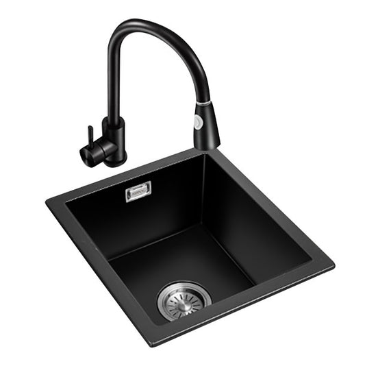 Modern Single Bowl Kitchen Sink Quartz Kitchen Sink with Basket Strainer Clearhalo 'Home Improvement' 'home_improvement' 'home_improvement_kitchen_sinks' 'Kitchen Remodel & Kitchen Fixtures' 'Kitchen Sinks & Faucet Components' 'Kitchen Sinks' 'kitchen_sinks' 6696155