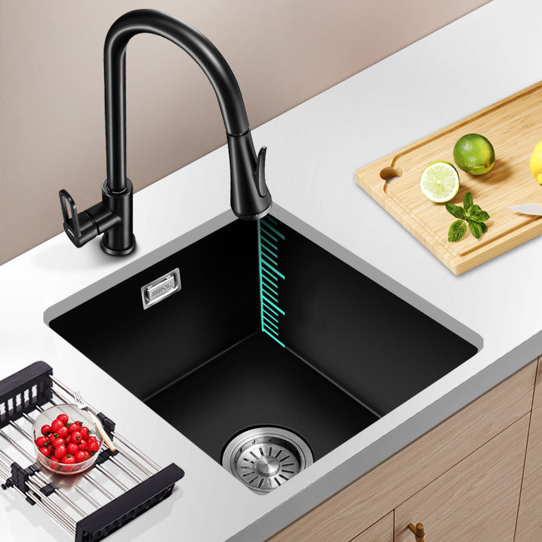 Modern Single Bowl Kitchen Sink Quartz Kitchen Sink with Basket Strainer Clearhalo 'Home Improvement' 'home_improvement' 'home_improvement_kitchen_sinks' 'Kitchen Remodel & Kitchen Fixtures' 'Kitchen Sinks & Faucet Components' 'Kitchen Sinks' 'kitchen_sinks' 6696157