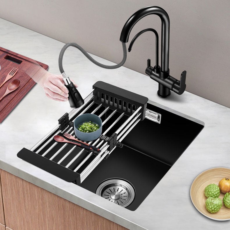 Modern Single Bowl Kitchen Sink Quartz Kitchen Sink with Basket Strainer Clearhalo 'Home Improvement' 'home_improvement' 'home_improvement_kitchen_sinks' 'Kitchen Remodel & Kitchen Fixtures' 'Kitchen Sinks & Faucet Components' 'Kitchen Sinks' 'kitchen_sinks' 6696160