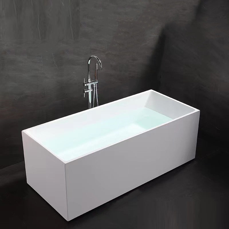 Modern Style Freestanding Bath Tub Stone Bathtub with Overflow Trim White Tub with Freestanding Tub Fillers Clearhalo 'Bathroom Remodel & Bathroom Fixtures' 'Bathtubs' 'Home Improvement' 'home_improvement' 'home_improvement_bathtubs' 'Showers & Bathtubs' 6696968