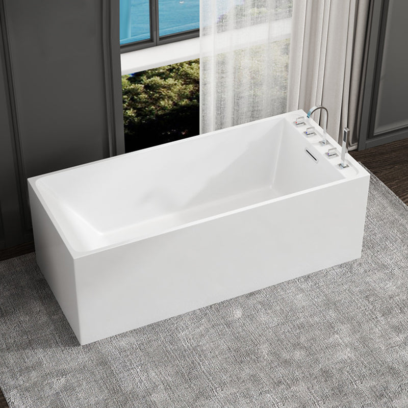 Modern Style Freestanding Bath Tub Stone Bathtub with Overflow Trim White Tub with Silver 5-Piece Set Clearhalo 'Bathroom Remodel & Bathroom Fixtures' 'Bathtubs' 'Home Improvement' 'home_improvement' 'home_improvement_bathtubs' 'Showers & Bathtubs' 6696971