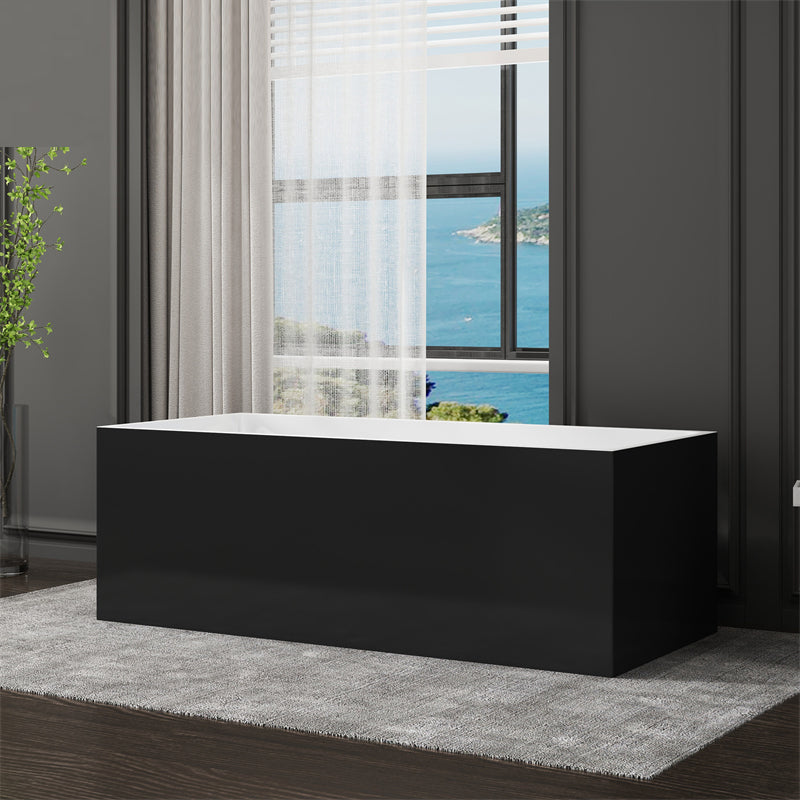 Modern Style Freestanding Bath Tub Stone Bathtub with Overflow Trim Black Tub Clearhalo 'Bathroom Remodel & Bathroom Fixtures' 'Bathtubs' 'Home Improvement' 'home_improvement' 'home_improvement_bathtubs' 'Showers & Bathtubs' 6696972