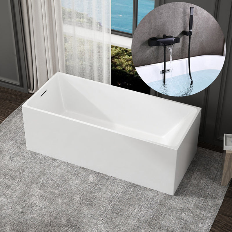 Modern Style Freestanding Bath Tub Stone Bathtub with Overflow Trim White Tub with Wall Mounted Faucets Clearhalo 'Bathroom Remodel & Bathroom Fixtures' 'Bathtubs' 'Home Improvement' 'home_improvement' 'home_improvement_bathtubs' 'Showers & Bathtubs' 6696973