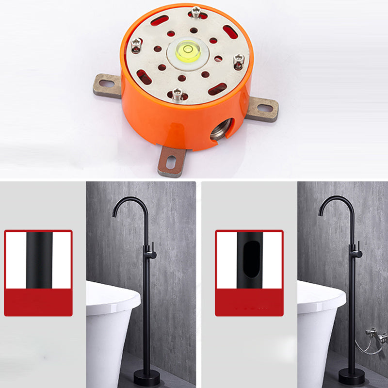 Floor Mounted Metal Freestanding Tub Filler Swivel Freestanding Faucet with Spray Gun Clearhalo 'Bathroom Remodel & Bathroom Fixtures' 'Bathtub Faucets' 'bathtub_faucets' 'Home Improvement' 'home_improvement' 'home_improvement_bathtub_faucets' 6697456