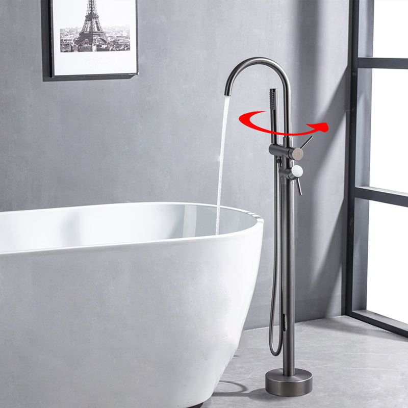 Floor Mounted Metal Freestanding Tub Filler Swivel Freestanding Faucet with Spray Gun Gun Grey Round Clearhalo 'Bathroom Remodel & Bathroom Fixtures' 'Bathtub Faucets' 'bathtub_faucets' 'Home Improvement' 'home_improvement' 'home_improvement_bathtub_faucets' 6697463