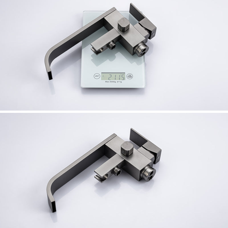 Floor Mounted Metal Freestanding Tub Filler Swivel Freestanding Faucet with Spray Gun Clearhalo 'Bathroom Remodel & Bathroom Fixtures' 'Bathtub Faucets' 'bathtub_faucets' 'Home Improvement' 'home_improvement' 'home_improvement_bathtub_faucets' 6697470